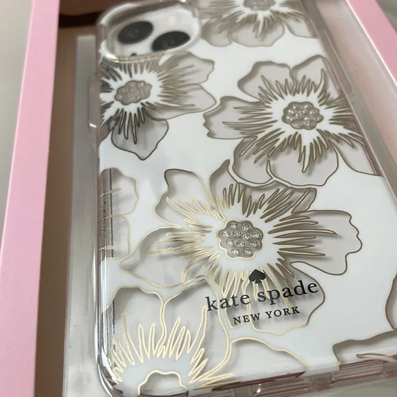 Kate Spade iPhone 13 clear transparent gold silver floral phone case new NWT - Picture 6 of 13